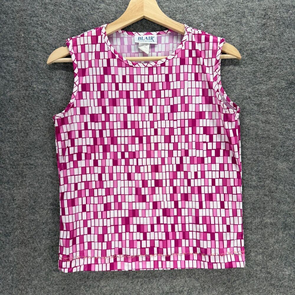 Blair Blouse Women S Small Pink Plaid Sleeveless Wide Strap Crew Neck Casual